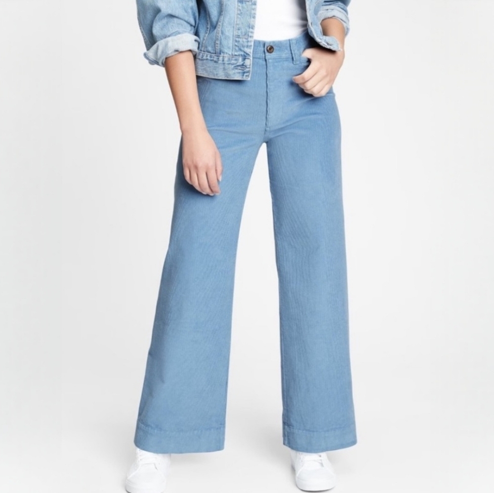 GAP High Rise Wide Leg Corduroy Marine Style Pants In Blue Stone